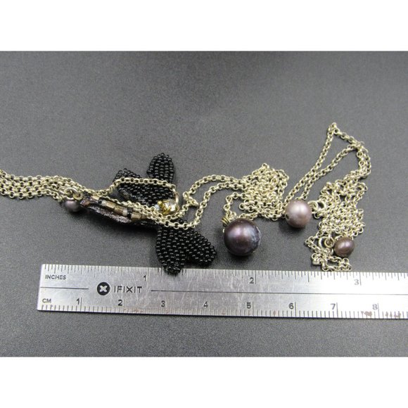 Hangs 17" Sterling Silver Handmade Dragonfly And Pearl Necklace Vintage - Picture 4 of 5